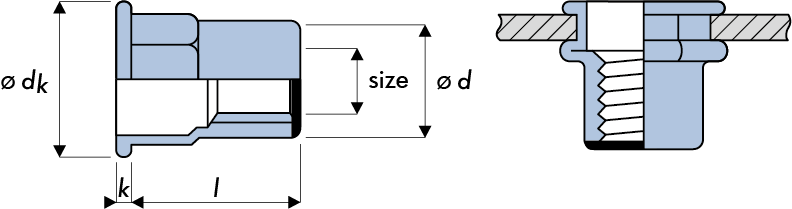 Q-Nut Blindnietmutter Stahl Teilsechskant FK geschlossen