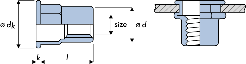 Q-Nut Blindnietmutter Stahl Teilsechskant FK offen