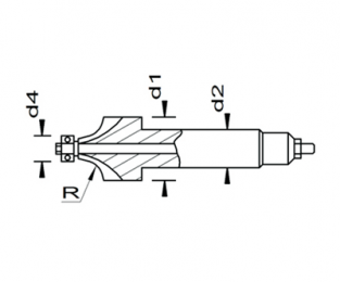 Esmatec HM Radiusfräser 1-seitig mit Bohrung und Führungswelle R 3.00