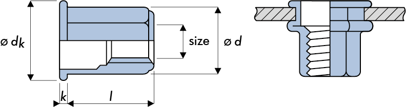 Q-Nut Blindnietmutter Stahl Vollsechskant FK offen