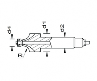 Esmatec HM Radiusfräser 1-seitig mit Bohrung und Führungswelle R 2.0
